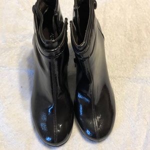 Brown patent leather boots